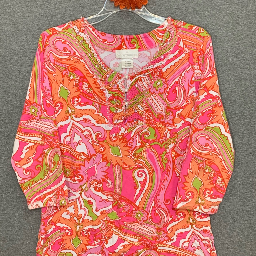 Soft Surroundings Pink Beaded Top M